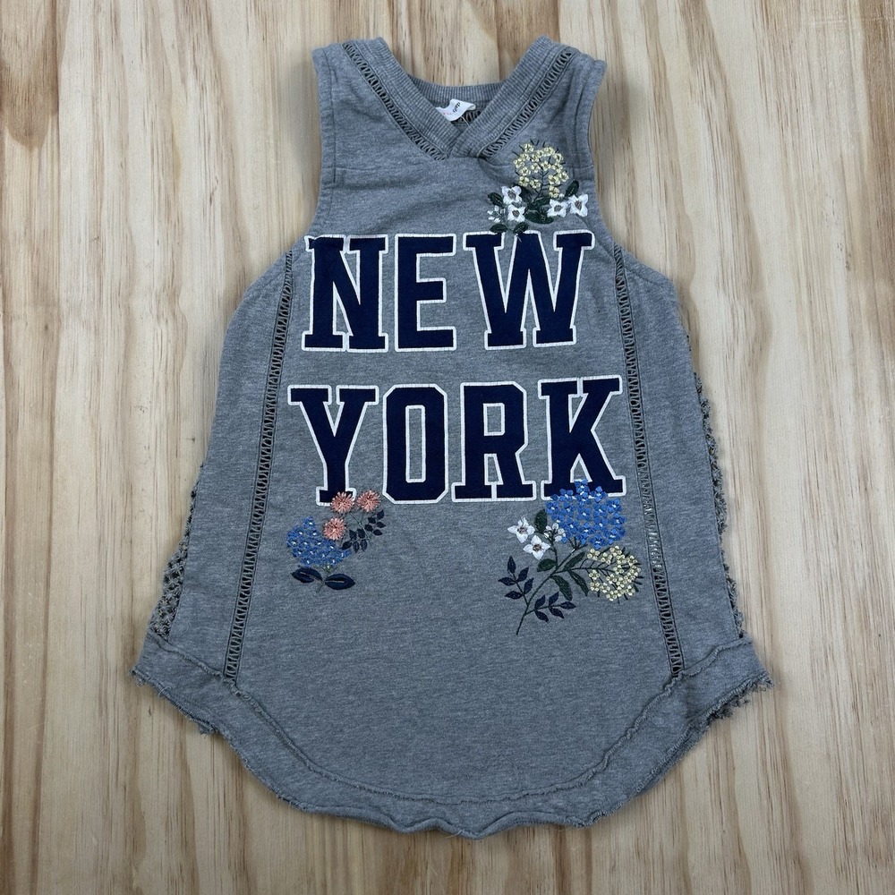 Daily Practice Women's Gray Floral Embroidered Tank Top XXS Curved Hem New York